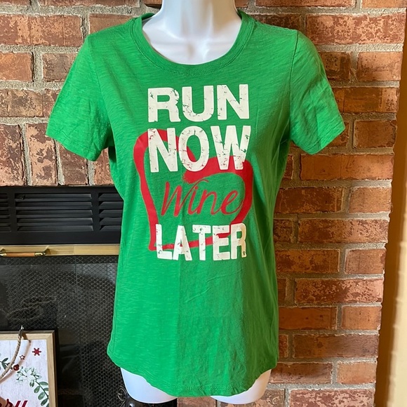 Run Now Wine Later Short Sleeve Green Shirt - Picture 1 of 5
